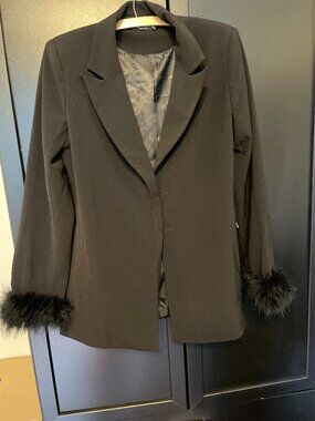 Nasty Gal Blazer with Feather Cuffs